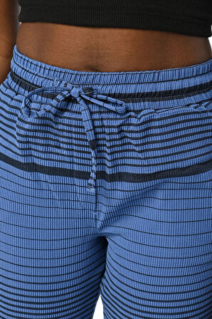 Yatay Çizgi Desenli Beli Lastikli Rahat Kalıp Pantolon