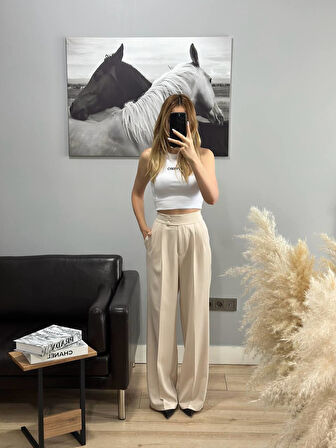 Kadın Taş Çift Düğmeli Palazzo Pantolon