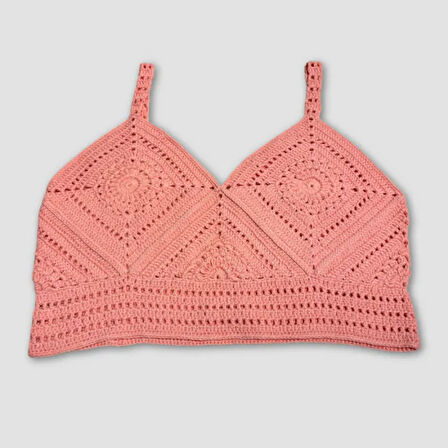 Uretti - Yıldız 7202 - El Örgüsü Crop Büstiyer Bikini Üstü Motif - Pembe