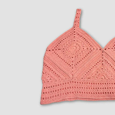 Uretti - Yıldız 7202 - El Örgüsü Crop Büstiyer Bikini Üstü Motif - Pembe