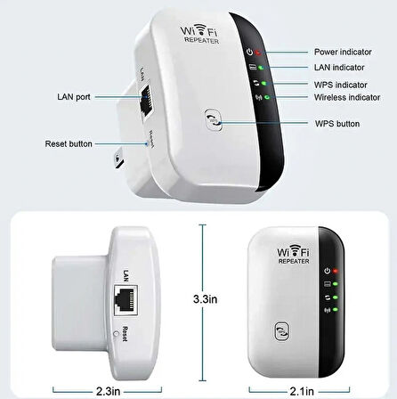 WiFi Sinyal Güçlendirici 300 Mbps Kablosuz Genişletici -2.4G Wi-Fi Ethernet Portlu-MİNİ REPEATER