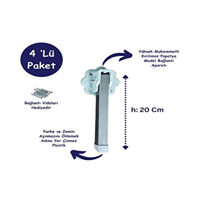 METAL KATLANIR YER SOFRASI AYAĞI 20 CM - 4'LÜ TAKIM