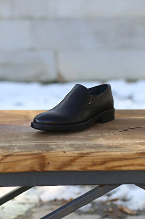 Erkek Kışlık klasik Kundura Hakiki Deri  Kauççuk ve Kaymaz Taban Bağcıksız