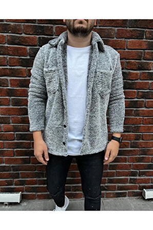 Unisex,  Düğmeli, Gömlek Yakalı Polarlı Peluş Ceket