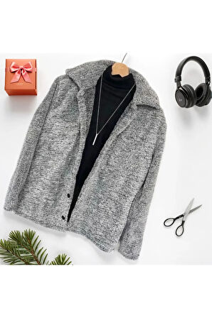 Unisex,  Düğmeli, Gömlek Yakalı Polarlı Peluş Ceket