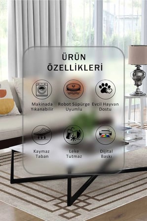 Yıkanabilir Kaymaz Taban Dijital Baskılı Halı ve Yolluk – Leke Tutmaz Salon & Mutfak Halısı