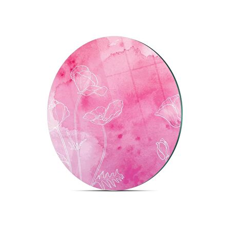 Decovetro Cam Kesme Tahtası Yuvarlak Pembe Çiçek Desenli 30x30 Cm
