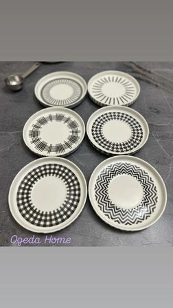 Balsa Siyah Beyaz Desenli Gold Detaylı 6’lı Türk Kahve Fincan Takımı Porselen