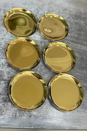 6'lı Gümüş Yuvarlak Metal Tatlı Tabağı 12 cm- Kahve Yanı Lokumluk,Şekerlik,Kahve Yanı İkramlık