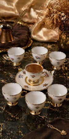 Mien Mona 6 Kişilik Porselen Kahve Fincan Takımı – Gold Detaylı Fincan Takımı