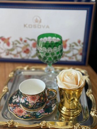 Kosova Çiçekli 6 Kişilik Fincan Takımı- Kosova Çiçekli, Çok Renkli Türk Kahvesi Seti