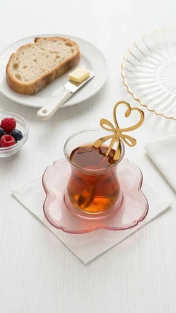 6'lı Kalpli Fiyonklu Gold Kahve Çay Kaşığı Seti-6’lı Set Şık Sunum Kaşığı