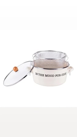 Emaye Kızartma Tenceresi/ Fritöz 22 cm - Mood Serisi Emaye Kızartma Tenceresi/ Fritöz (Özel Pyrex Kapaklı) 4 LT
