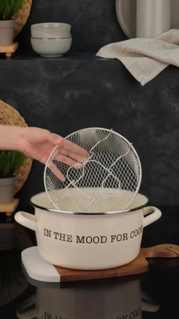 Emaye Kızartma Tenceresi/ Fritöz 22 cm - Mood Serisi Emaye Kızartma Tenceresi/ Fritöz (Özel Pyrex Kapaklı) 4 LT
