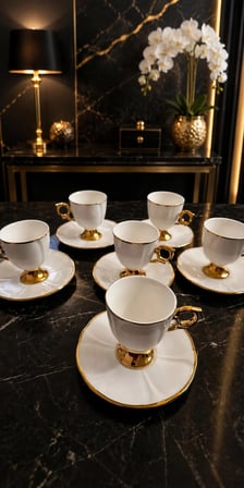 6 Kişilik Gold Detaylı Kahve Fincan Takımı - 6 Kişilik Gold Porselen Kahve Fincan Takımı 90 ml RSY-271