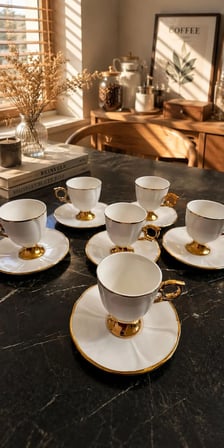 6 Kişilik Gold Detaylı Kahve Fincan Takımı - 6 Kişilik Gold Porselen Kahve Fincan Takımı 90 ml RSY-271