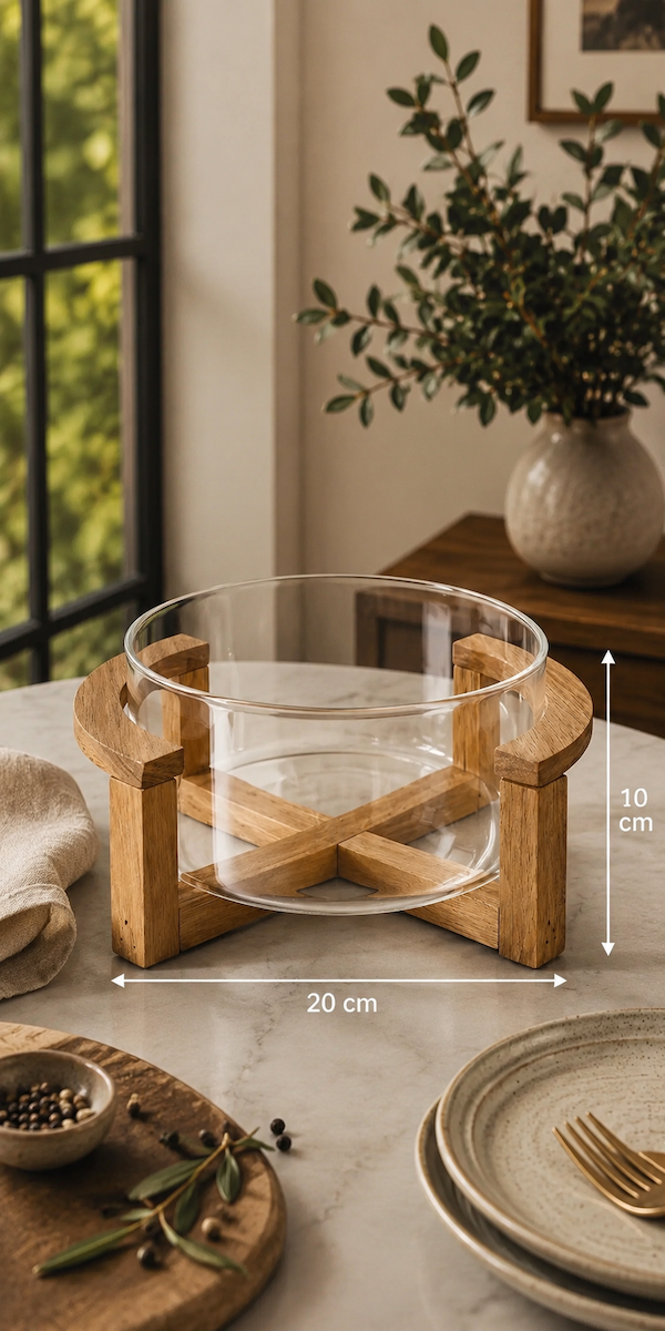 Akasya stantli cam salata kasesi sunumluk 20 cm - Standlı Cam Salata Kasesi ve Sunumluk 20 x 10 cm