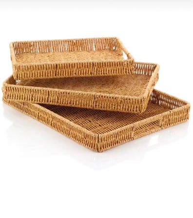 3’lü Rattan Dikdörtgen Tepsi Seti – Hasır Servis & Sunum Tepsisi - 3'lü Rattan Servis Sunum Tepsisi Dikdörtgen Model 40 x 30