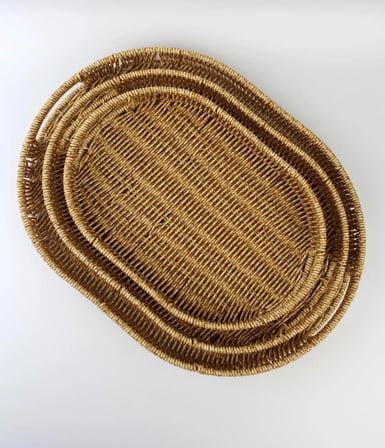 3’lü Rattan Oval Tepsi Seti – Hasır Servis & Sunum Tepsisi - 3'lü Rattan Servis Sunum Tepsisi Oval Model 40 x 30