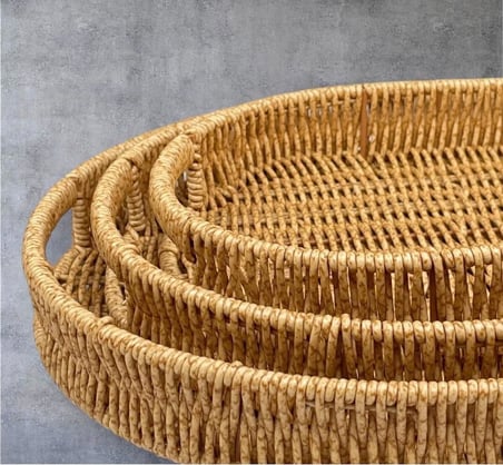 3’lü Rattan Oval Tepsi Seti – Hasır Servis & Sunum Tepsisi - 3'lü Rattan Servis Sunum Tepsisi Oval Model 40 x 30