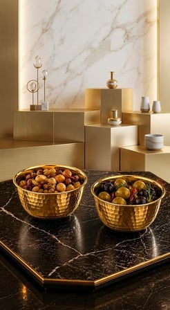 2'li Gold Dövme Desen Paslanmaz Metal Çerezlik & Lokumluk - Dövme Desenli Gold Sunum Kasesi 240ml