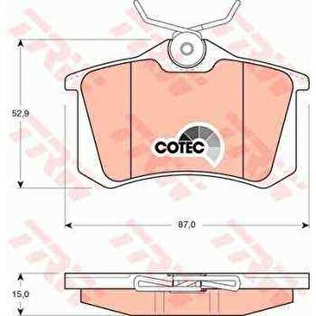 ARKA FREN BALATASI MEGANE II A3 GOLF PASSAT II.III.IV VENTO JETTA II OCTAVIA CORDOBA IBIZA TOLEDO P405 I II - YUKSEKLIK 52.9 MM. UZUNLUK 87 MM. KALINLIK 17 MM - TRW GDB823