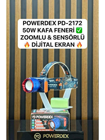powerdex Pd-2172 50w 3000 Lümen 6800mAH Batarya Zoomlu & Sensörlü Dijital Ekran Kafa Lambası (Yeni)