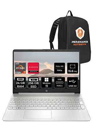 HP 15S-EQ2000NT R7 5700U 24GB RAM 256GB SSD 15.6'' Full HD W11H Dizüstü Bilgisayar & PER4 ÇANTA 