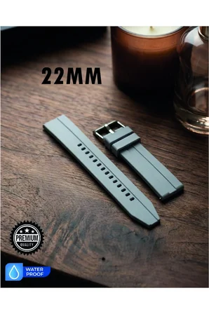 22mm Şeritli Ralli Model Premium Silikon Akıllı Saat Kordonu – Pimli (Quick Release) Sportif Tasarım – Şerit Detaylı Dayanıklı Saat Kordonu - Gri