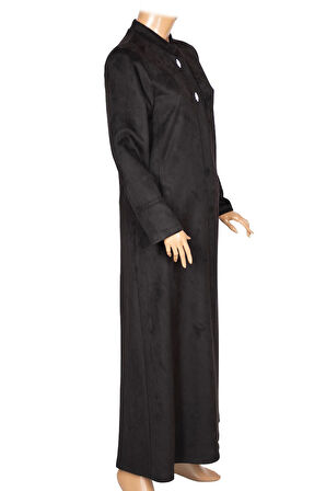 Hesna Kadın Serez Büyük Beden Süet Yanı Cepli Kışlık Siyah Pardesü