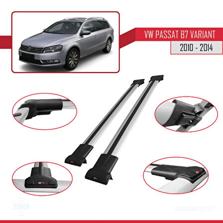 Volkswagen Passat B7 (3C) Variant 2010-2014 Arası ile Uyumlu FLY Model Ara Atkı Tavan Barı Gri 2 Adet