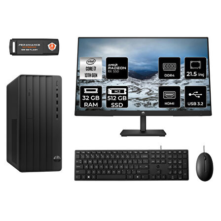HP PRO TOWER 290 G9 MX2ESD177 i7 13700 32GB RAM 512GB SSD RX550 4GB 21.5" FDOS MASAÜSTÜ PC