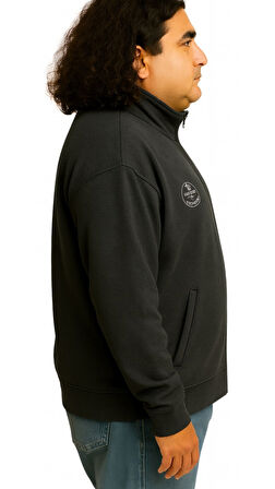 Erkek Büyük Beden 122-158 Kilo Arası İçin Uygun Pamuklu Geniş Kalıp Dik Yaka Fermuarlı Sweat Mont