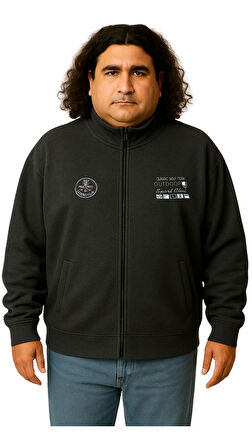 Erkek Büyük Beden 122-158 Kilo Arası İçin Uygun Pamuklu Geniş Kalıp Dik Yaka Fermuarlı Sweat Mont