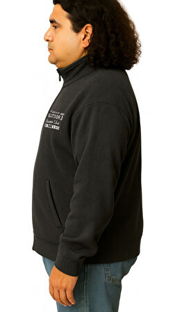 Erkek Büyük Beden 122-158 Kilo Arası İçin Uygun Pamuklu Geniş Kalıp Dik Yaka Fermuarlı Sweat Mont