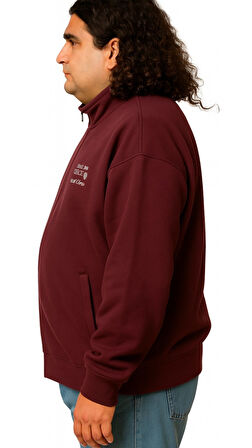 Erkek Büyük Beden 122-158 Kilo Arası İçin Uygun Pamuklu Geniş Kalıp Dik Yaka Fermuarlı Sweat Mont