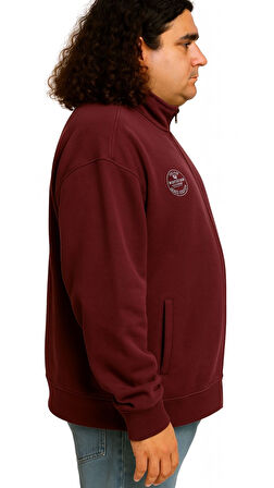 Erkek Büyük Beden 122-158 Kilo Arası İçin Uygun Pamuklu Geniş Kalıp Dik Yaka Fermuarlı Sweat Mont