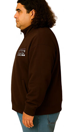 Erkek Büyük Beden 122-158 Kilo Arası İçin Uygun Pamuklu Geniş Kalıp Dik Yaka Fermuarlı Sweat Mont