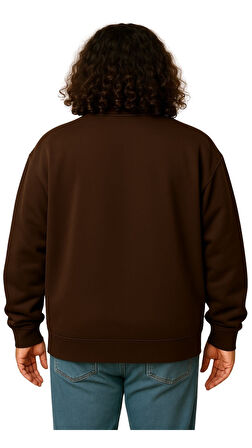 Erkek Büyük Beden 122-158 Kilo Arası İçin Uygun Pamuklu Geniş Kalıp Dik Yaka Fermuarlı Sweat Mont