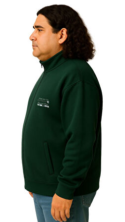 Erkek Büyük Beden 122-158 Kilo Arası İçin Uygun Pamuklu Geniş Kalıp Dik Yaka Fermuarlı Sweat Mont