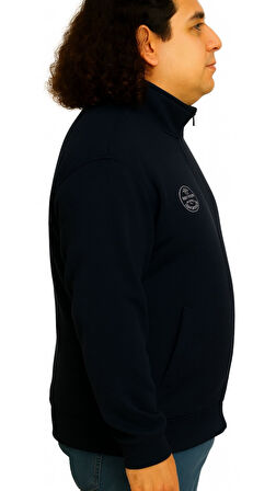 Erkek Büyük Beden 122-158 Kilo Arası İçin Uygun Pamuklu Geniş Kalıp Dik Yaka Fermuarlı Sweat Mont