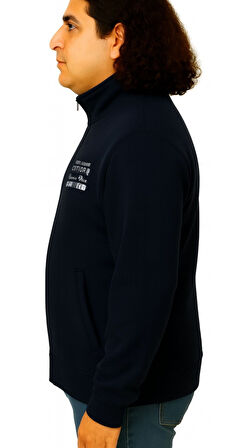 Erkek Büyük Beden 122-158 Kilo Arası İçin Uygun Pamuklu Geniş Kalıp Dik Yaka Fermuarlı Sweat Mont