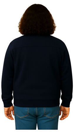 Erkek Büyük Beden 122-158 Kilo Arası İçin Uygun Pamuklu Geniş Kalıp Dik Yaka Fermuarlı Sweat Mont