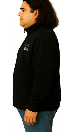 Erkek Büyük Beden 122-158 Kilo Arası İçin Uygun Pamuklu Geniş Kalıp Dik Yaka Fermuarlı Sweat Mont