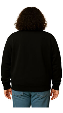 Erkek Büyük Beden 122-158 Kilo Arası İçin Uygun Pamuklu Geniş Kalıp Dik Yaka Fermuarlı Sweat Mont