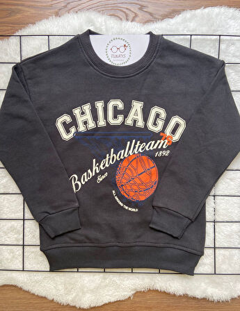 CHICAGO Baskılı Çocuk Oversize Sweatshirt (vIpnzArJbTxxZ)