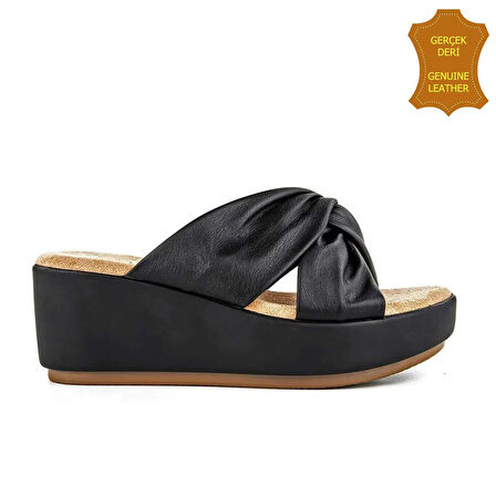 Muya Budka 33264 Kadın Deri Anatomik Terlik Siyah
