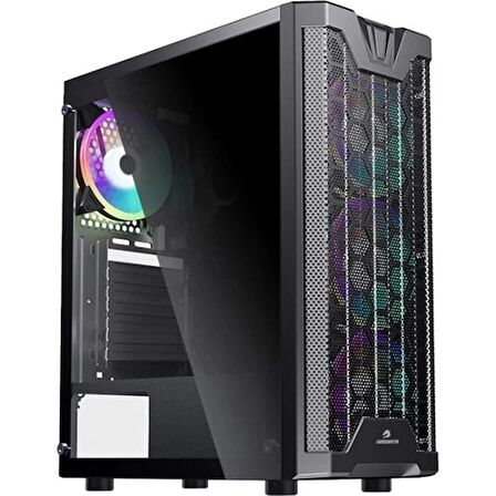 GAMEBOOSTER GB-F3101B PSU Yok Mesh Panel Siyah RGB Fan + Temperli Cam Mid Tower Gaming Kasa