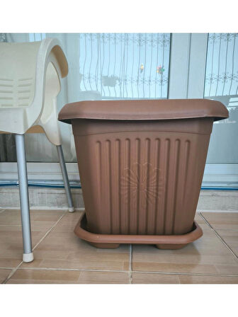 1 Adet Yüksek Kalite Plastik 72 Litre Kare Büyük Boy Bahçe Balkon Salon Çiçek Yada Ağaç Saksı 53*53*49 cm Tabaklı 