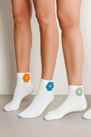 Kadın 6'lı papatya detaylı soket çorap